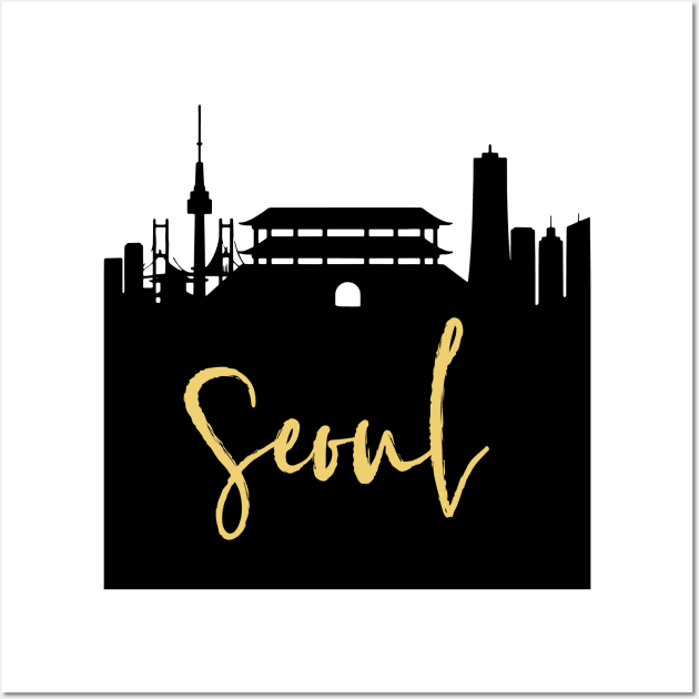 SEOUL SOUTH KOREA DESIGNER SILHOUETTE SKYLINE ART Wall Art by deificusArt